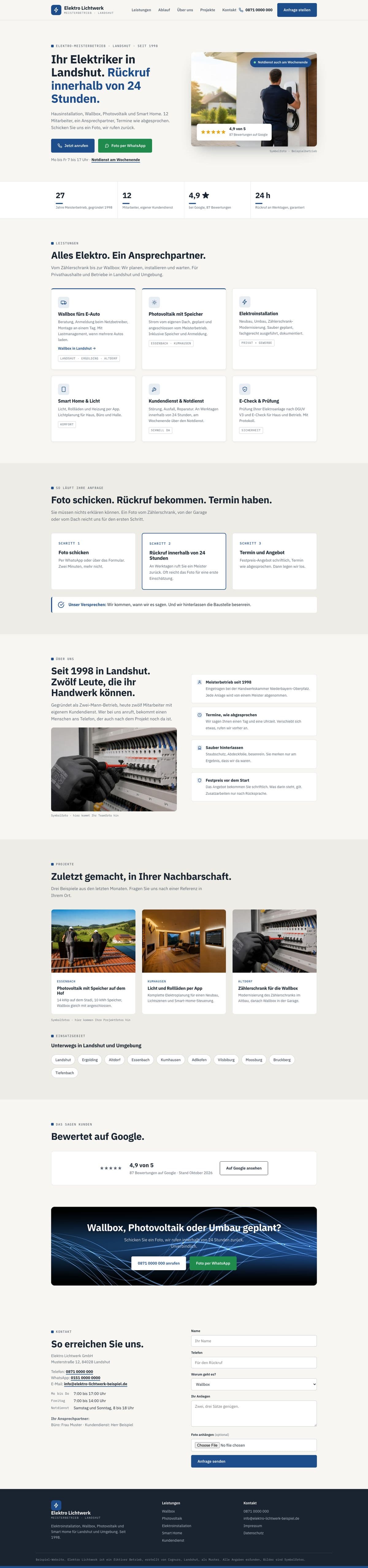 Die komplette Startseite der Muster-Website