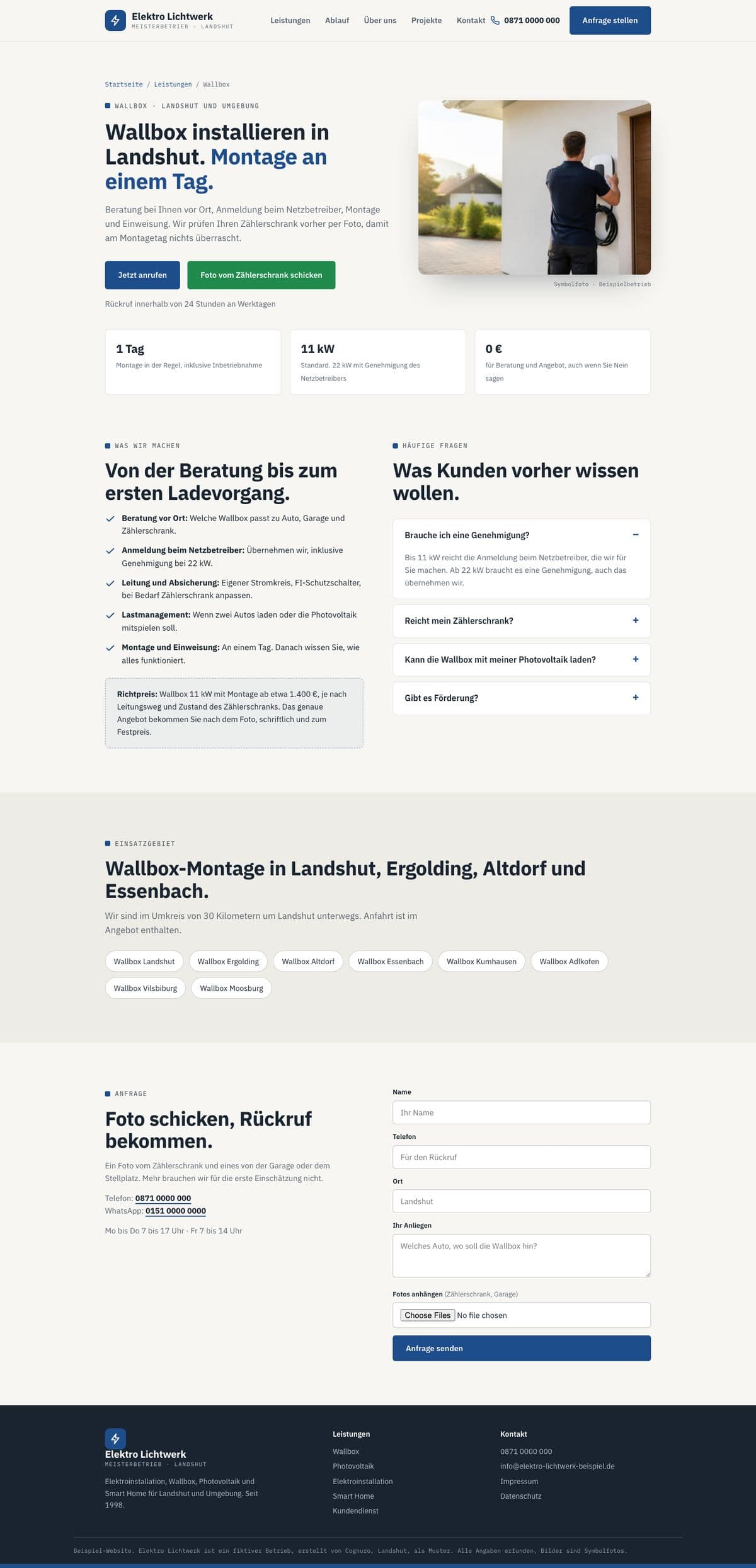 Leistungsseite Wallbox der Muster-Website
